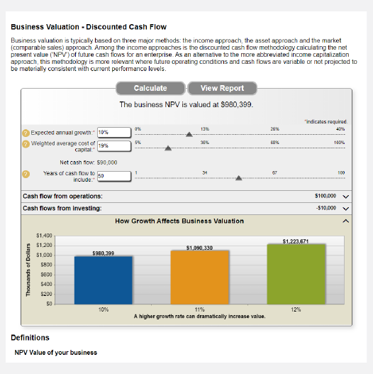 Image of a business valuation calculator system