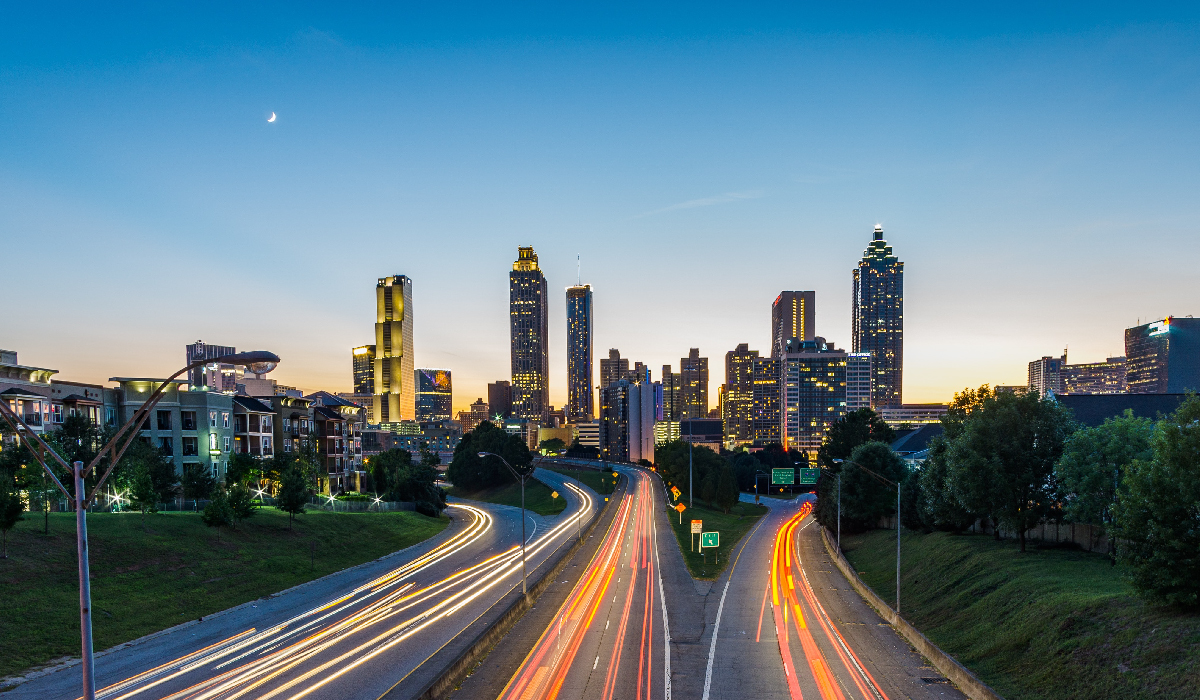 Atlanta city skyline at dusk